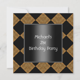 21st Birthday Black Bamboo Harlequin 2 Invitation