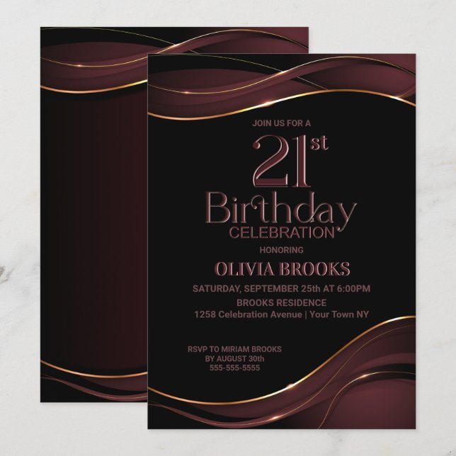 21st Birthday Black Dusty Pink Party Invitation (Front/Back)