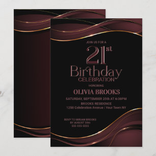 21st Birthday Black Dusty Pink Party Invitation