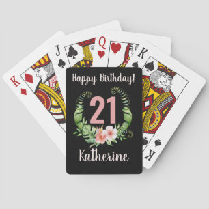 21st birthday black floral playing cards