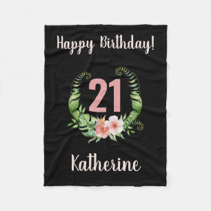 21st Birthday Black Girl Name   Fleece Blanket