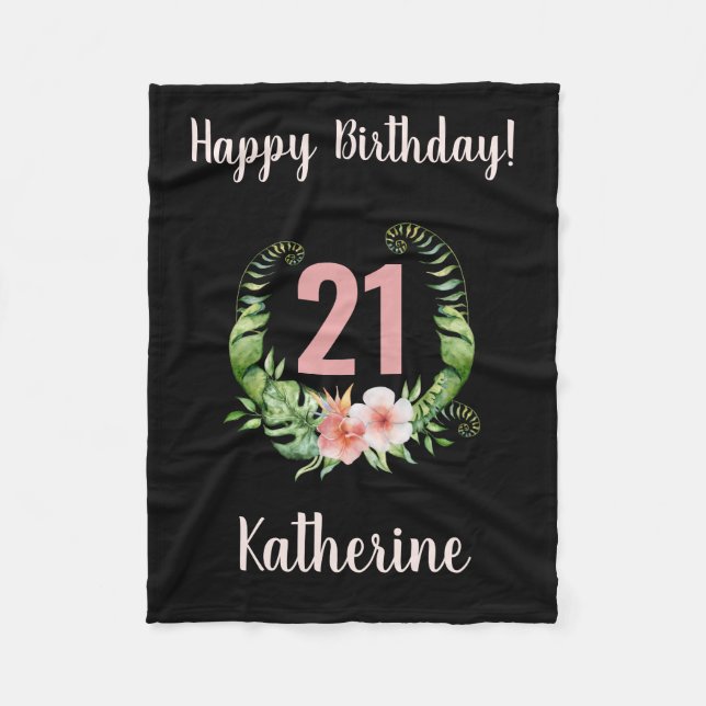 21st Birthday Black Girl Name   Fleece Blanket (Front)
