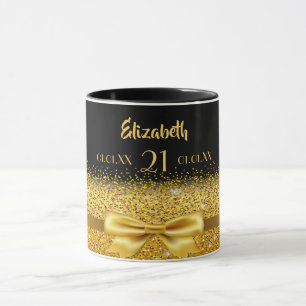 21st birthday black gold bow mug