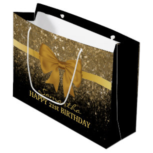 21st Birthday Black Gold Glitter Sparkle Large Gift Bag