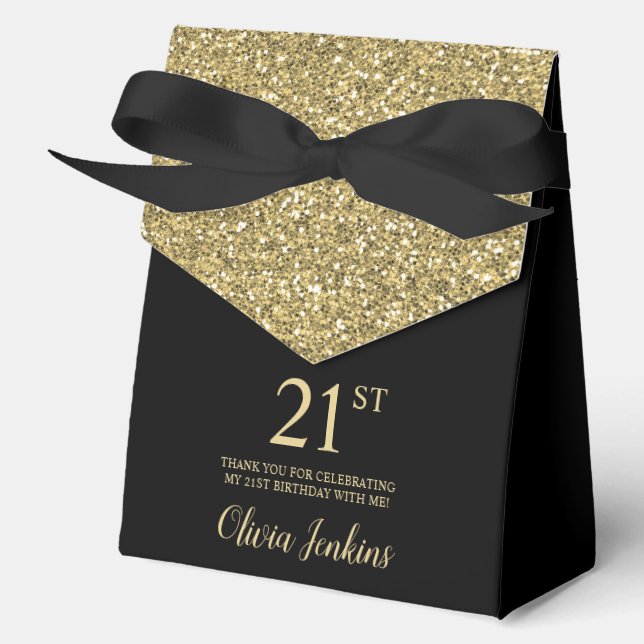 21st Birthday Black Gold Glitter Thank You Favour Box (Front)