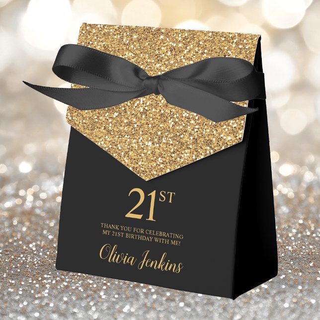 21st Birthday Black Gold Glitter Thank You Favour Box (Creator Uploaded)