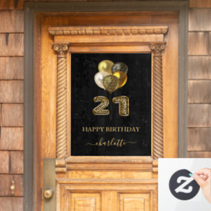 21st birthday black gold leopard name script window cling