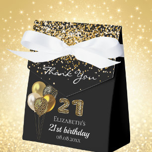 21st birthday black gold leopard print balloons favour box