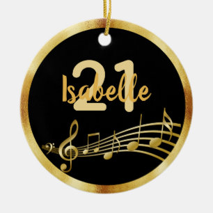 21st birthday black gold music notes name ceramic tree decoration