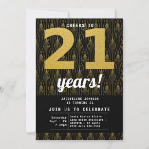 21st Birthday Black Gold Party Invitation
