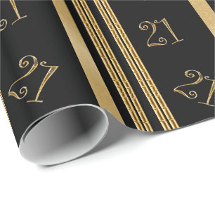 21st birthday black gold pattern wrapping paper