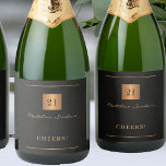 21st birthday black gold simple elegant cheers sparkling wine label<br><div class="desc">Luxury elegant black leather look (PRINTED) custom any milestone age birthday party favour cheers sparkling wine labels with editable age,  a gold glitter square,  and personalised name signature.</div>