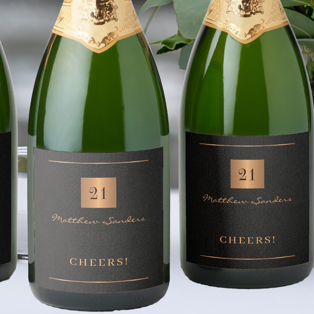 21st birthday black gold simple elegant cheers sparkling wine label (Creator Uploaded)
