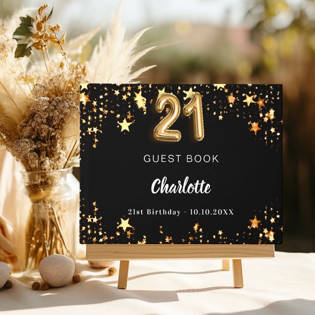 21st Birthday black gold stars Guest Book (Creator Uploaded)