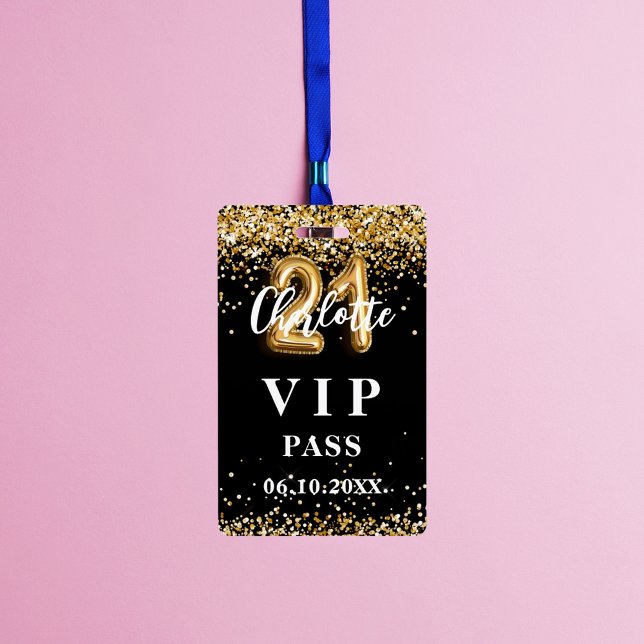 21st birthday black gold vip party pass ID badge (Creator Uploaded)