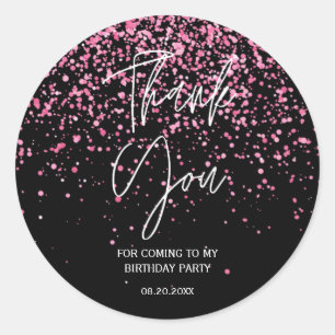 21st Birthday Black Hot Pink Glitter Thank You Classic Round Sticker