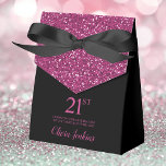 21st Birthday Black Hot Pink Glitter Thank You Favour Box<br><div class="desc">This fabulous modern 21st Birthday Black Hot Pink Glitter Thank You favour box with sparkling hot pink glitter, the birthday girl's name in a trendy script font, and tied with an elegant black bow would be perfect for your event. It would be great for a candy station, on a thank...</div>