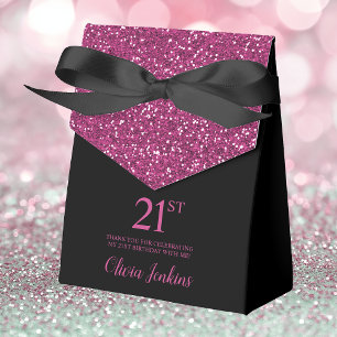 21st Birthday Black Hot Pink Glitter Thank You Favour Box