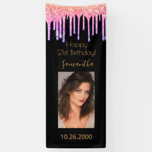 21st Birthday black pink gold drips photo Banner