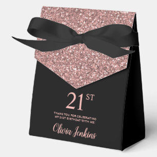 21st Birthday Black Rose Gold Glitter Thank You Favour Box