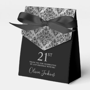 21st Birthday Black Silver Damask Thank You Favour Box