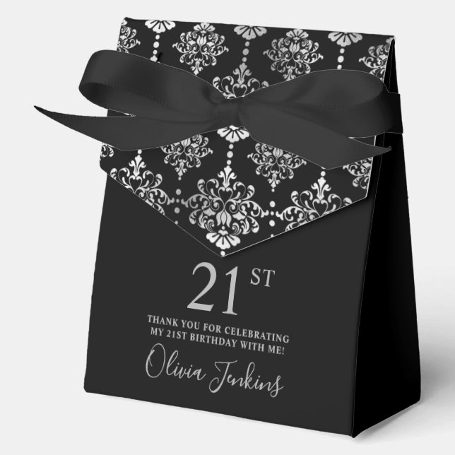 21st Birthday Black Silver Elegant Thank You  Favour Box (Front)