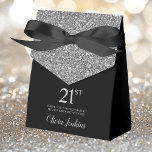21st Birthday Black Silver Glitter Thank You Favour Box<br><div class="desc">This fabulous modern 21st Birthday Black Silver Glitter Thank You favour box with sparkling silver glitter, the birthday girl's name in a trendy script font, and tied with an elegant black bow would be perfect for your event. It would be great for a candy station, on a thank you gift...</div>