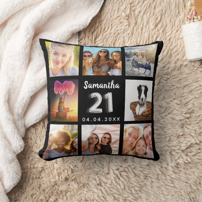 21st birthday black silver photo collage cushion (Blanket)