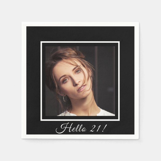 21st birthday black white photo napkin (Front)