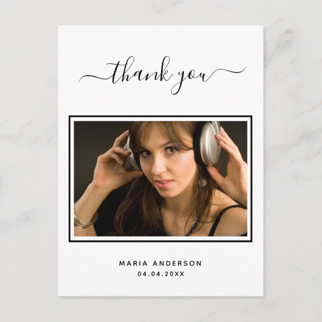 21st birthday black white photo thank you postcard (Front)