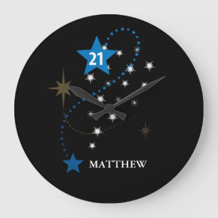 21st Birthday Blue and Black Personalised Large Clock