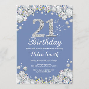 21st Birthday Blue and Silver Diamond Invitation