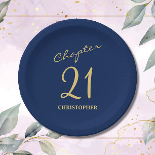 21st Birthday Blue Gold Chapter 21 Paper Plate