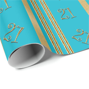 21st birthday blue gold pattern wrapping paper