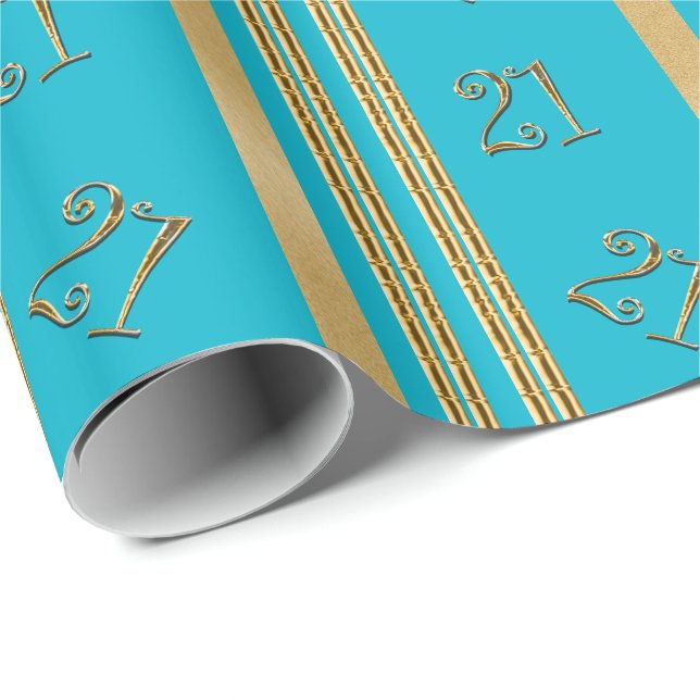 21st birthday blue gold pattern wrapping paper (Roll Corner)