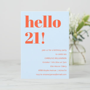 21st Birthday Blue Orange Bold Modern Bright Invitation