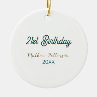 21st birthday blue orange stylish boho retro name  ceramic tree decoration