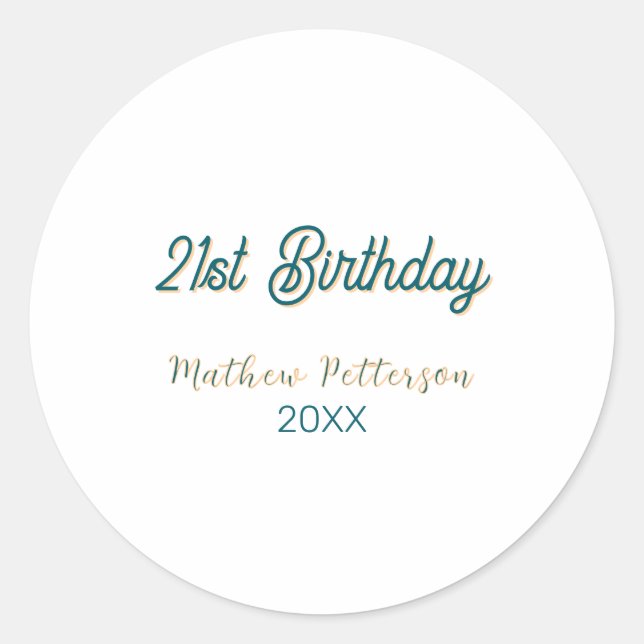 21st birthday blue orange stylish boho retro name  classic round sticker (Front)