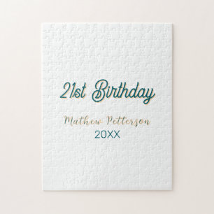 21st birthday blue orange stylish boho retro name jigsaw puzzle