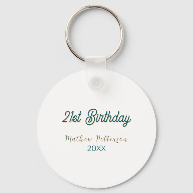 21st birthday blue orange stylish boho retro name  key ring (Front)