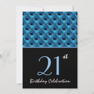 21st Birthday Blue Peacock Feathers Template