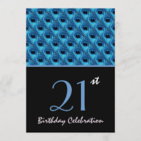 21st Birthday Blue Peacock Feathers W1159