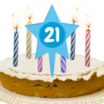 21st Birthday Blue Star Cake Pick<br><div class="desc">Star shaped,  acrylic cake topper for that all-important 21st birthday celebration. Cake topper colours are blue with white numbers.</div>