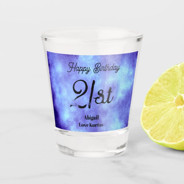 21st Birthday Blue Storm Cloud Effect Shot glass (Front)