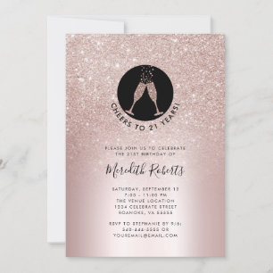 21st Birthday Blush Glitter Champagne Toast Invite