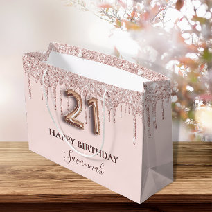 21st birthday blush pink glitter drips large gift bag
