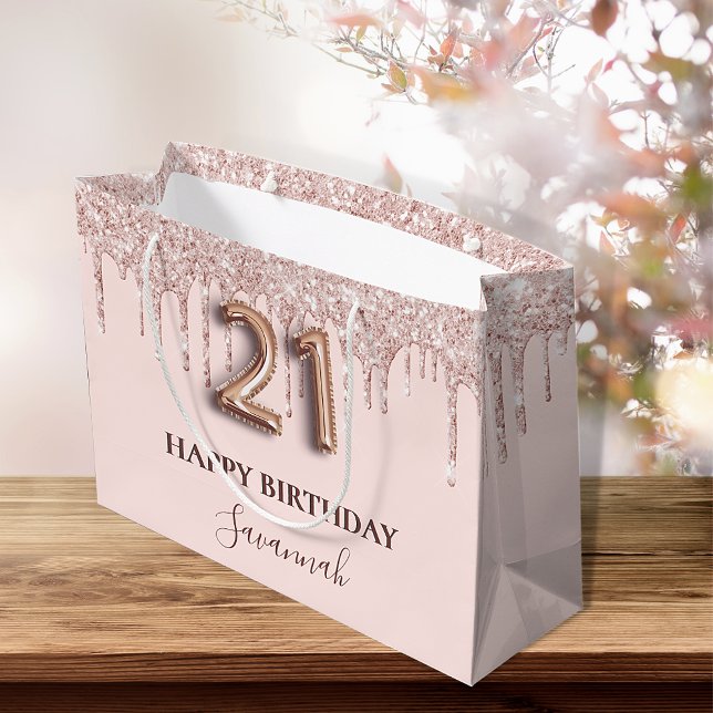 21st birthday blush pink glitter drips large gift bag (Creator Uploaded)