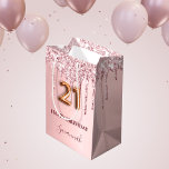 21st birthday blush pink glitter drips monogram medium gift bag<br><div class="desc">Elegant, classic, glamourous and feminine for a 21st birthday party. A pink, dusty rose gradient background. Decorated with faux glitter drips, paint dripping look. Personalise and add a name. With the text: Happy Birthday. The name is written with a modern hand lettered style script. Number 21 is written with a...</div>