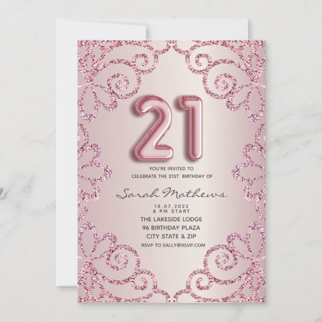 21st  Birthday Blush Pink Glitter Princess  Invitation (Front)