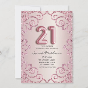 21st  Birthday Blush Pink Glitter Princess  Invitation